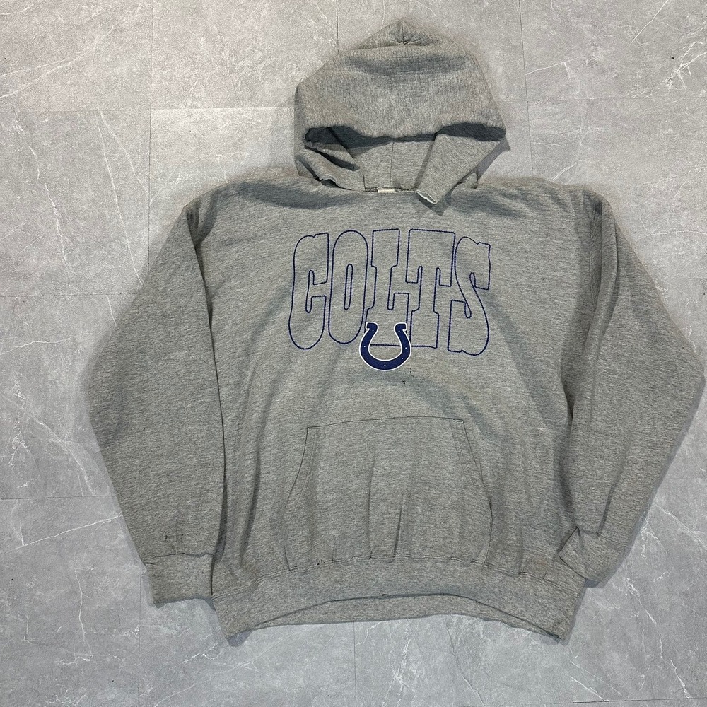 Vintage CSA Indianapolis Colts Hoodie Gray Blue NFL Sweatshirt Mens XL 4778